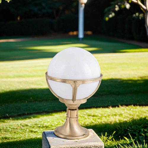 Stehlampe außen Weiß IP43 E27 38 cm Messing Vintage Wegeleuchte Haus Terrasse