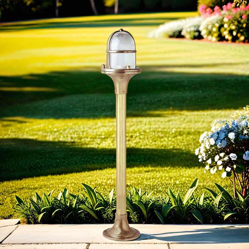 Stehleuchte außen 63 cm E27 IP54 Terrasse Haus Glas Messing massiv Maritim Stehlampe außen