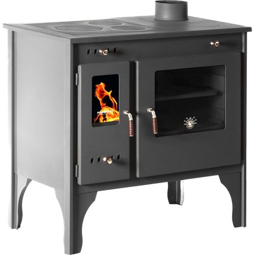 Kaminofen mit Backfach und Herdplatte Retro Eco Schwarz Rechts Holzofen 7 kW Kamin Ofen Holz Werkstattofen Hüttenofen Heizofen Gartenofen