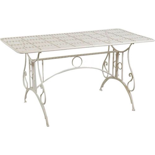 Tisch aus Schmiedeeisen, abnehmbar, mit antikiertem weißem Finish 150x80x77 cm.