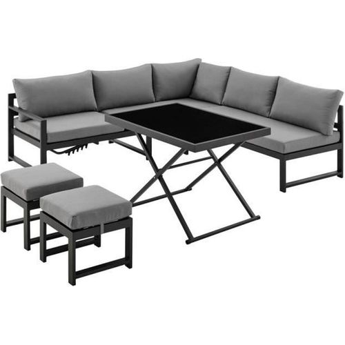 Gartenmöbel mit Aluminiumstruktur mit Kissen für 7 Personen Hipu – Grau