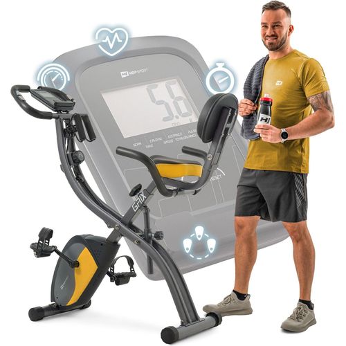 Hop-Sport 3-in-1 Heimtrainer Fahrrad klappbar HS-3010x Grix mit Widerstandsbändern, LCD-Display & Pulssensoren - Ergometer mit 8 Widerstandsstufen