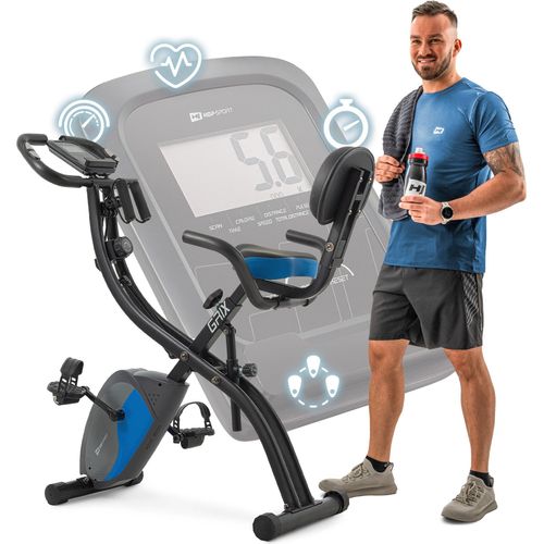 Hop-Sport 3-in-1 Heimtrainer Fahrrad klappbar HS-3010x Grix mit Widerstandsbändern, LCD-Display & Pulssensoren - Ergometer mit 8 Widerstandsstufen