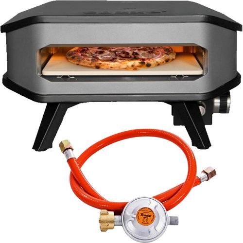 COZZE® 90348 Starterset Gas Pizza Ofen inklusive Druckminderer mit Schlauch mobiler Pizzaofen Pizzastein Gasgrill bis 400°Grad regelbar mit 34x34 cm Pizzastein tragbar Terrasse Balkon Test