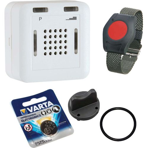 ELDAT RS10E mit Batterie-Wechselset: Mobiler Hausnotruf ohne Quittierungsfunktion mit wasserdichtem Notrufarmband für die häusliche Pflege; Notrufsystem mit Notruf Armband; Notrufknopf für Senioren