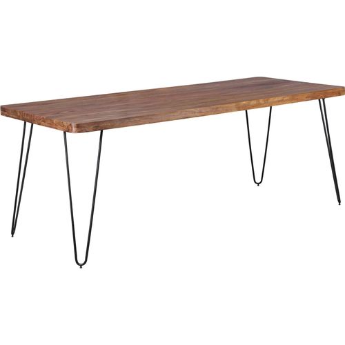 Esstisch BAGLI Massivholz Sheesham 200 x 80 x 76 cm Esszimmer-Tisch Küchentisch modern Landhaus-Stil Holztisch mit Metallbeinen dunkel-braun Natur-Produkt Massivholzmöbel