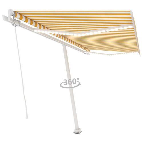 Sonnenschutz Markise CLORIS, Anti-UV Balkonmarkise Gelenkarmmarkise Einziehbar mit LED 400x350 cm Gelb und Weiß