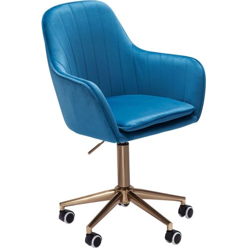 Schreibtischstuhl Samt Blau | Design Drehstuhl mit Lehne | Arbeitsstuhl 120 kg Höhenverstellbar | Schalenstuhl mit Rollen | Stuhl Drehbar
