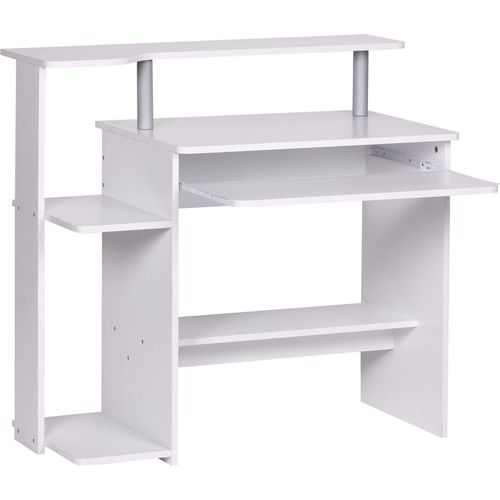 Computertisch WL1.153 Weiß 94x90,5x48,5 cm Laptop Tisch Modern mit Tastaturauszug | PC-Tisch mit Drucker-Ablage platzsparend | Schreibtisch für kleine Räume mit Ablage | Laptoptisch Klein
