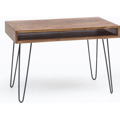 Schreibtisch BAGLI braun 110 x 60 x 76 cm Massiv Holz Laptoptisch Sheesham Natur | Landhaus-Stil Arbeitstisch mit 1 Ablage-fach | Bürotisch PC-Tisch