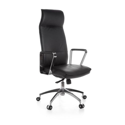 Bürostuhl Echtleder Schwarz Schreibtischstuhl X-XL 120 kg Synchronmechanik Chefsessel Kopfstütze hoch