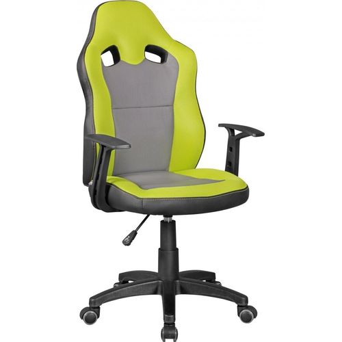 SPEEDY - Racing Kinder-Schreibtischstuhl für Kinder ab 8 Grün / Grau | Race Kinder-Drehstuhl mit Lehne & Hartboden-Rollen | Sport Kinder-Bürostuhl ergonomisch & höhenverstellbar | Jugendstuhl