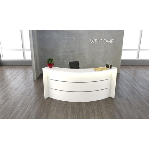Bari Empfangstheke 257x123 cm gebogen Weiß / Weiß, LED-Beleuchtung:mit LED-Beleuchtung