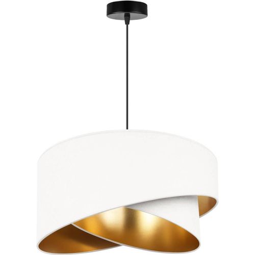 Milan Lampenschirm Hängelampe Hängeleuchte - Deckenlampe Industrial - Pendelleuchte aus Metall mit Lampenschirm aus Velours - Weiß und Gold