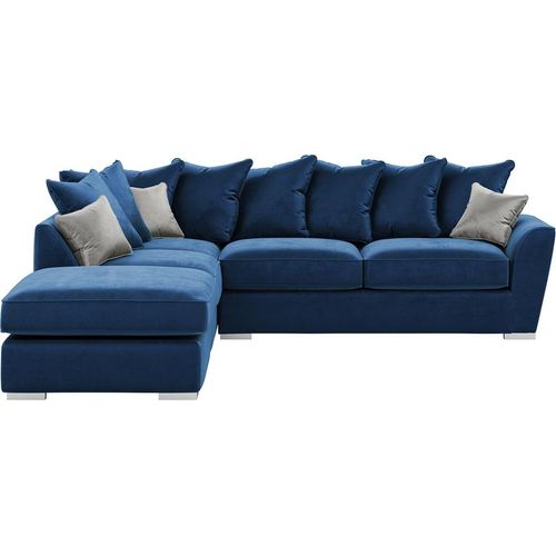 Linksseitiges Ecksofa mit loser Rückenpolsterung Majestic - blau - Velluto 11/hellgrau - Velluto 15