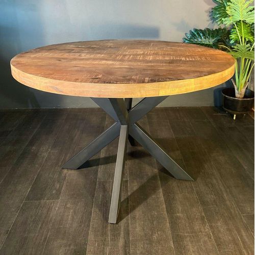 Runder Esstisch Spider Ø 110 cm Mango Massivholz mit Stahlgestell