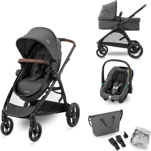 Maxi-Cosi Zelia S Trio Kinderwagen 3in1 Komplettset, 0-4 Jahre, bis 22kg, mit CabrioFix S i-Size Babyschale, Zubehör, Wickeltasche, Dark Grey