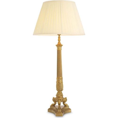 Casa Padrino Luxus Barock Tischleuchte Vintage Messing / Creme Ø 46 x H. 100 cm - Prunkvolle Schreibtischleuchte mit rundem Lampenschirm - Barock Leuchten