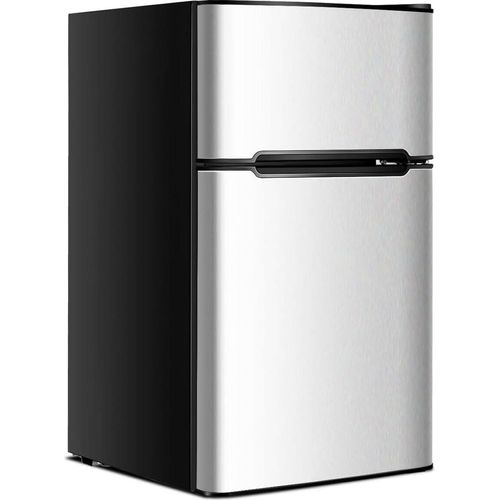 GOPLUS 90L Kühlschrank, Mini-Kühlschrank mit Gefrierschrank & einstellbarem Thermostat, Kühl-Gefrier-Kombination für Zuhause, Büro & Wohnung (Grau)