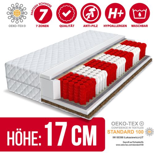 Matratze 100x200 cm MONTALTO Höhe ca. 17 cm H3 H4 Premium Multipocket-Taschenfederkern 7 Zonen Kokos