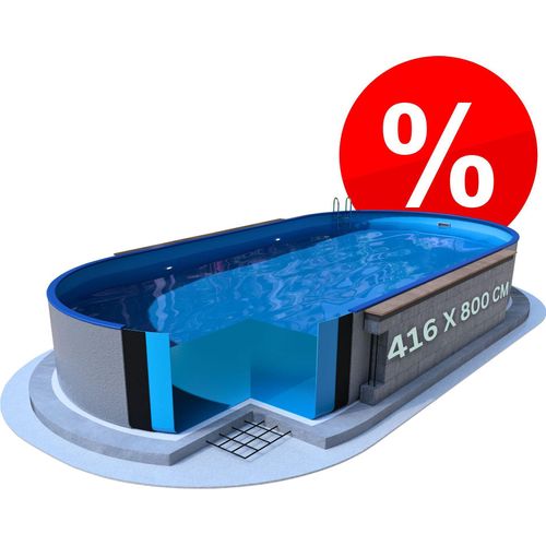 Stahlwandpool Oval Ibiza 416 x 800 x 120 cm Blau