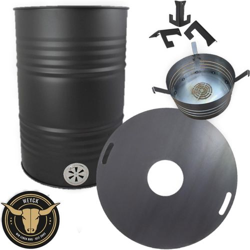 Komplettset Feuertonne 100cm 8mm mit Feuerplatte Feuerkorb Abstandshalter #1370