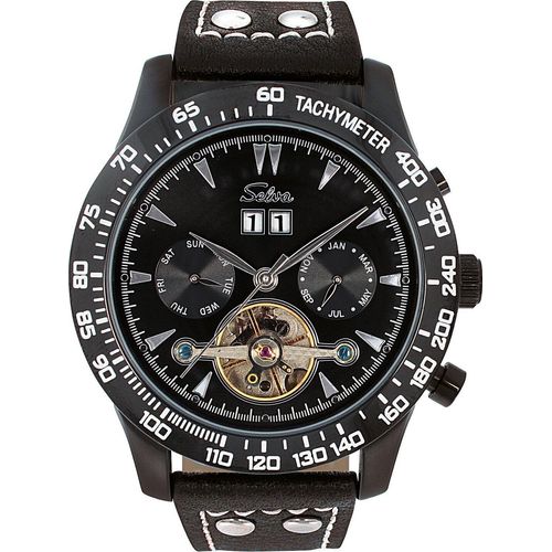 SELVA Herren-Armbanduhr ‚Hector‘ – Tachymeter – Schwarz – Automatik – Gehärtetes Mineralglas – Geliefert in SELVA-Geschenkbox