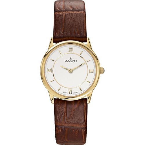 Dugena 4460438 Damen-Armbanduhr, Gold-Gehäuse, Leder-Armband