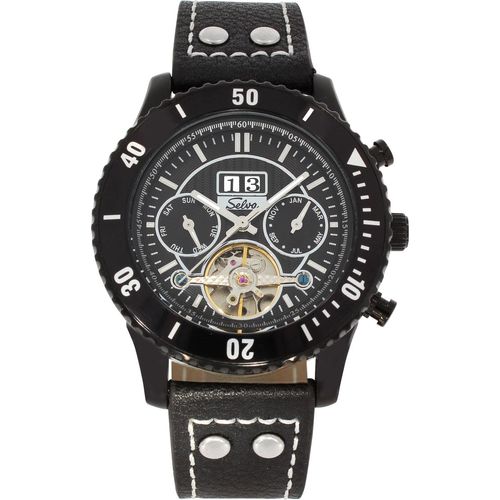 SELVA Herren-Armbanduhr ‚Vito‘ – Automatik – Offene Unruh – Edelstahl – Schwarz – Geliefert in SELVA-Geschenkbox