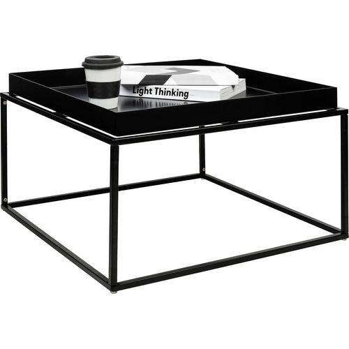 Beistelltisch, quadratisch, Satztisch mit erhöhten Kanten, Industrie-Design, vintagebraun-schwarz