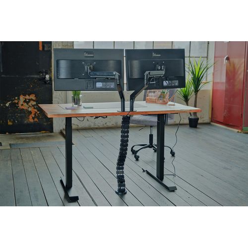 KAWOLA Schreibtisch LORA mit Monitorhalterung elektrisch höhenverstellbarer Schreibtisch 120x80cm mit Baumkante Nussbaumfarben massiv