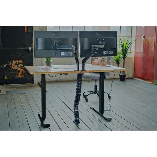 KAWOLA Schreibtisch LORA mit Monitorhalterung elektrisch höhenverstellbarer Schreibtisch 180x90cm mit Baumkante massiv