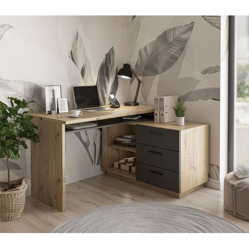 Schreibtisch CHIA mit Schubladen Grafit Aristan Eiche