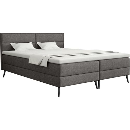 FEDVE Boxspringbett Doppelbett Sporen Schlafzimmer Bett Bonell-Matratze Topper 140x200 cm Dunkelgrau (Lux 6)