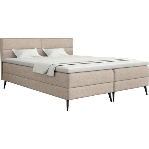 FEDVE Boxspringbett Doppelbett Sporen Schlafzimmer Bett Bonell-Matratze Topper 180x200 cm Beige (Soro 21)