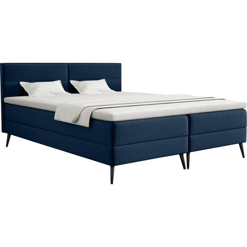 FEDVE Boxspringbett Doppelbett Sporen Schlafzimmer Bett Bonell-Matratze Topper 180x200 cm Blau (Mololith 77)