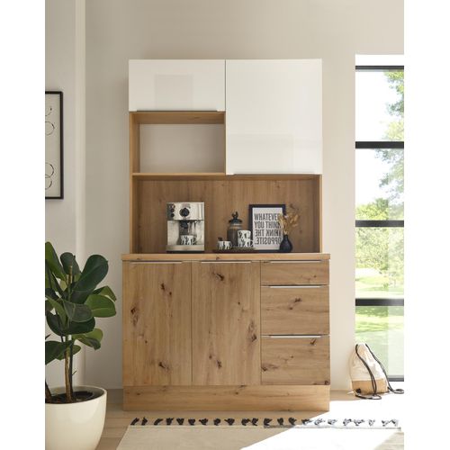 Küchen Buffet Marleen Premium 120 cm Weiß Artisan Eiche Respekta