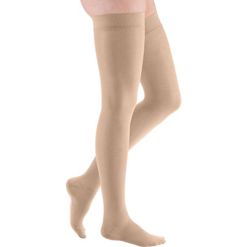 mediven elegance CCL1 AG Schenkelstrümpfe kurz (62-71 cm) mit Flächenhaftband Rose (FBR) Größe: III, Farbe: beige