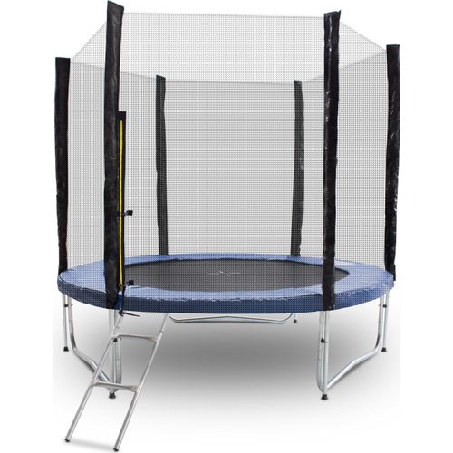 Trampolin-King 250cm Trampolin mit Sicherheitsnetz, Randabdeckung, Leiter, Blau, MS-16527