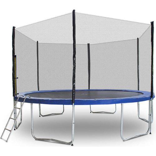 Trampolin-King 400cm Trampolin mit Sicherheitsnetz, Randabdeckung, Leiter, Blau, MS-16530