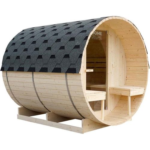 HOME DELUXE Outdoor Fasssauna LAHTI DELUXE - L 195 x 192 x 220 cm inkl. 8 kW Saunaofen & Zubehör