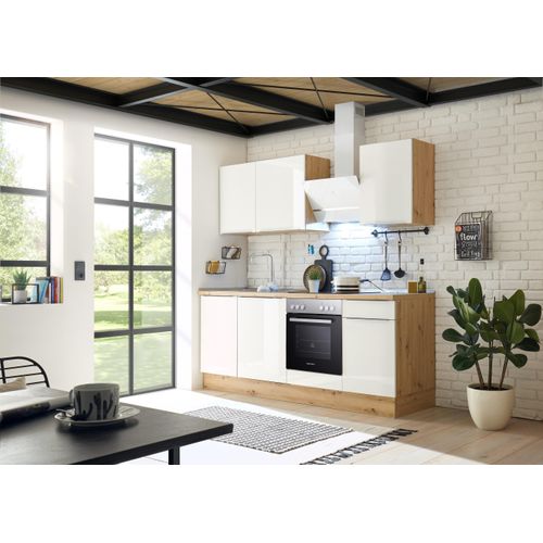 Küche Küchenzeile Küchenblock Marleen Premium 220 cm Weiß Artisan Eiche Respekta
