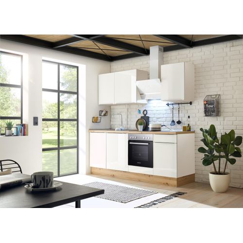 Küche Küchenzeile Küchenblock Marleen Premium 220 cm Weiß Artisan Eiche Respekta