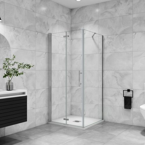 Falttür:100x197cm+Seitenwand:76x195cm Duschkabine Duschabtrennung Dusche Drehtür