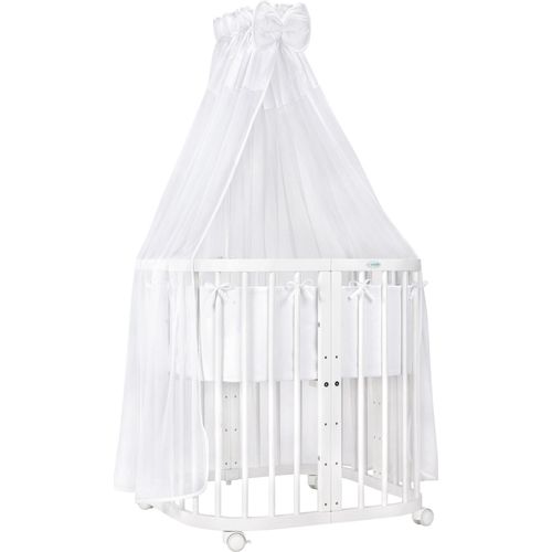 Mobiles Babybett aus Holz 7in1 mit Matratze, mitwachsend,Stoffe weiss,Holz weiß