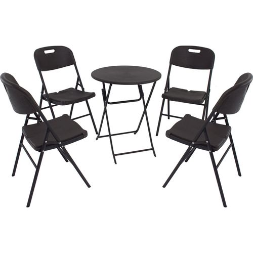 Balkonmöbel Gartenmöbel Campingmöbel Bistrotisch und 4 Stühle grau Ø 60 cm