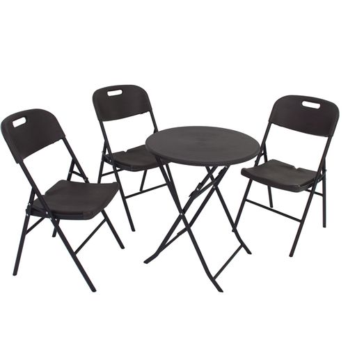 Balkonmöbel Gartenmöbel Campingmöbel Bistrotisch und 3 Stühle grau Ø 60 cm