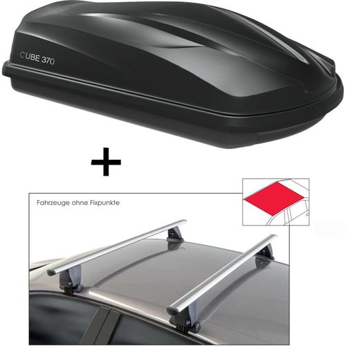 Dachbox CUBE370 370 Liter schwarz glänzend + Dachträger VDP Delta kompatibel mit für Kia Rio (YB) Hatchback (5 Türer) ab 2017