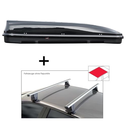 Dachbox VDPFL460 460 Liter schwarz glänzend + Dachträger VDP Delta kompatibel mit für Kia Rio (YB) Hatchback (5 Türer) ab 2017
