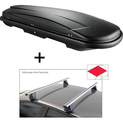 Dachbox VDPJUXT600 600 Liter abschließbar + Dachträger VDP Delta kompatibel mit für Kia Rio (YB) Hatchback (5 Türer) ab 2017